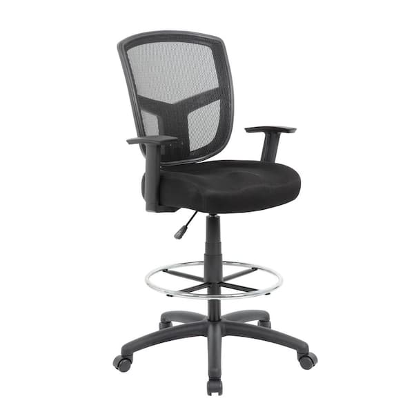 BOSS Office Products Black Mesh Drafting Chair with Adjustable Arms