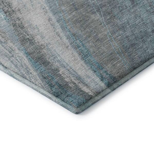Mayfield Premium Machine Washable Abstract AMF2036 Teal 2 ft. x 7 ft. Runner Rug