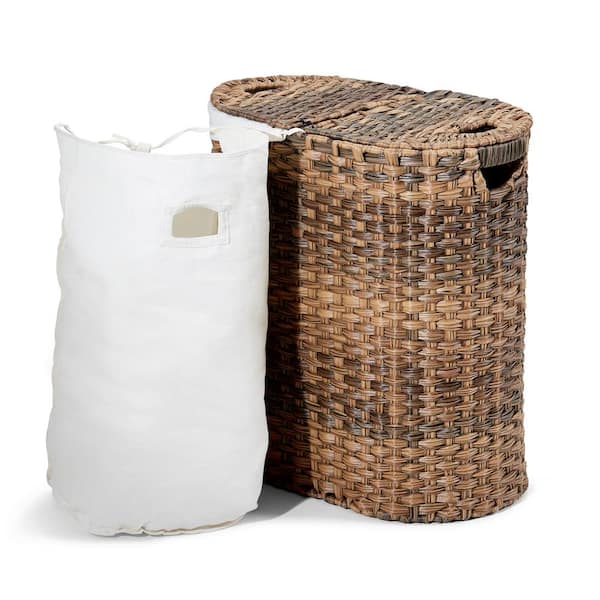 Seville Classics Water Hyacinth Brown Collapsible Wicker Portable Laundry  Hamper with Canvas Laundry Bag and Lid WEB601 - The Home Depot
