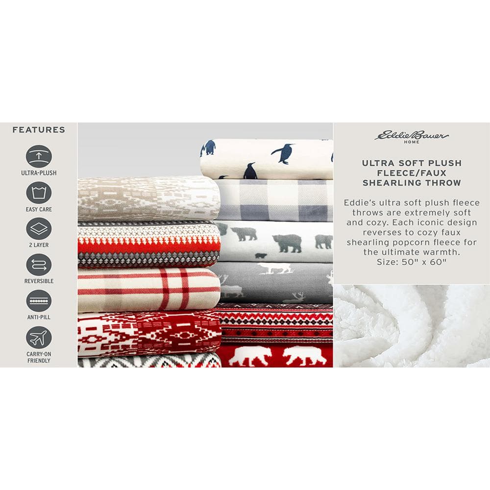 Grizzly Peak Red Reversible Sherpa Fleece Throw Blanket