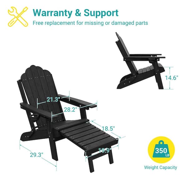 Sonkuki Black Plastic Folding Ergonomic Adirondack Chair, 3