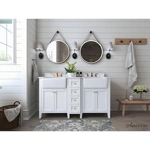 Adeline 60 in. W x 20.9 in. D Bath Vanity in White with Marble Vanity Top in Carrara White with White Basin