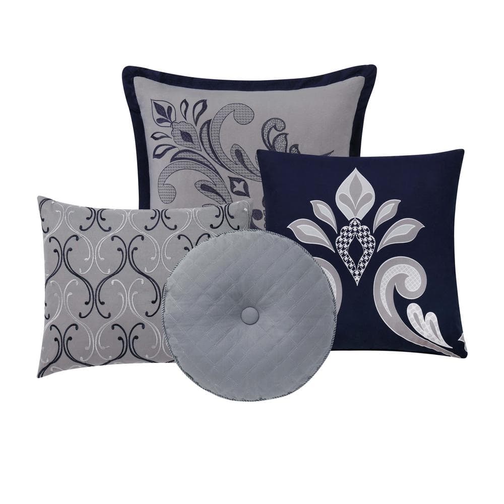 Navy and Silver Microfiber 10-Piece King Comforter Set