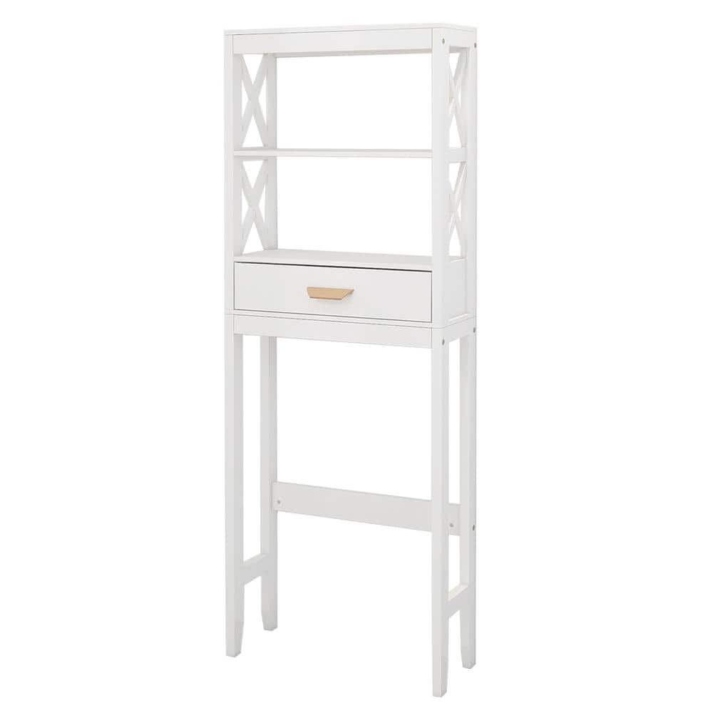 Over-the-Toilet 23.62 in. W x 7.87 in. D x 64.96 in. H White Linen Cabinet 