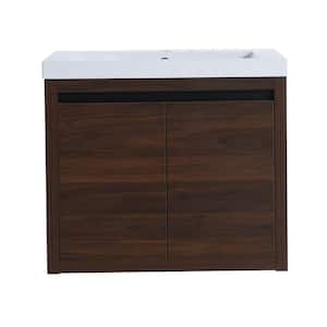 23.6 in. W x 18.1 in. D x 20.5 in. H Bathroom Vanity in Brown with Glossy White Resin Basin