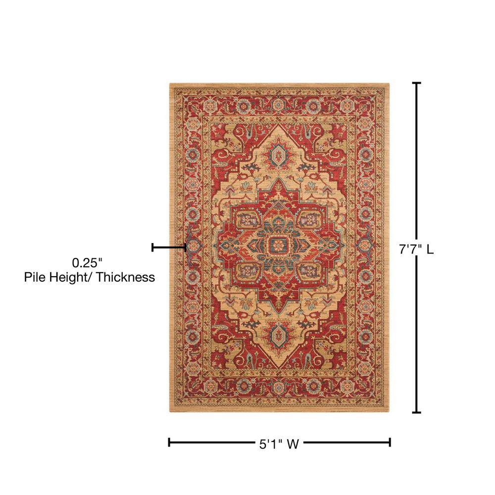 Mahal Red and Natural Rectangular Synthetic Area Rug