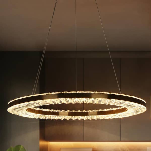 LNC Macrobotrys 1-Light Integrated LED Plating Brass Circle Chandelier with Crystal Accents