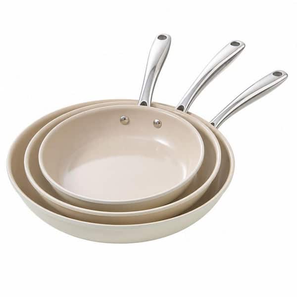 8/9.5/11 in. Aluminum Nonstick Frying Pans Set, Ceramic Pan Skillet, PFAS PTFE PFOA Free, Dishwasher Oven Safe, Beige