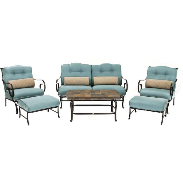 Hanover Oceana 6-Piece Patio Lounge Seating Set with Nepal Blue Cushions