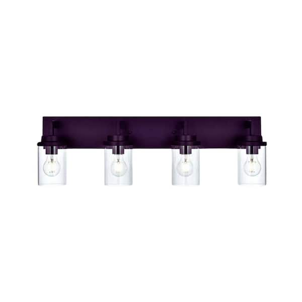 31 in. 4-Light Oil-Rubbed Bronze Modern Wall Bathroom Vanity Light Fixture with Clear Glass Shade