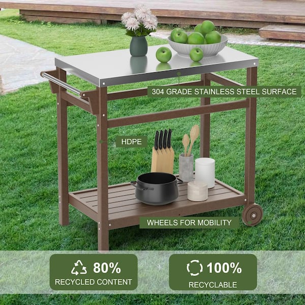 Polyfurnituresupply Multi-functional Outdoor Cart: Ideal for Pizza Ovens, Grilling, and Dining on Your Patio Grey