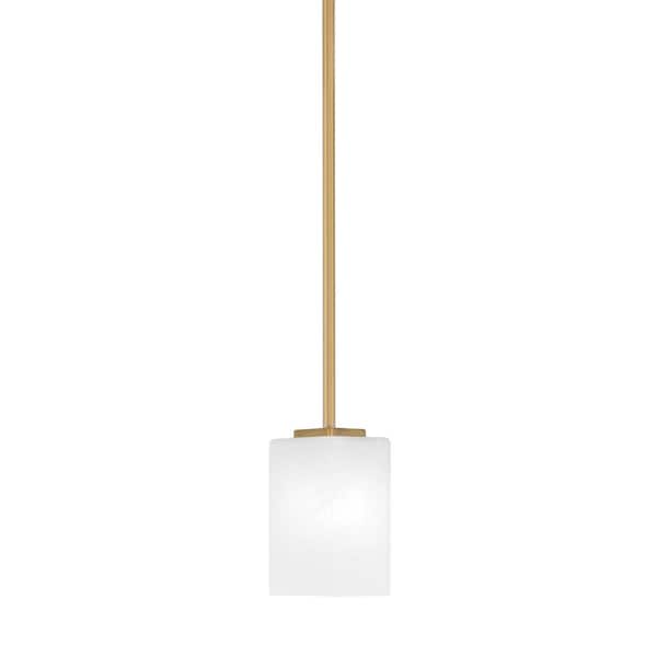 Unbranded Bridgewater 100-Watt 1-Light Brass Shaded Pendant Light Mini Pendant with 3.5 in. White Marble Glass , No bulbs Included