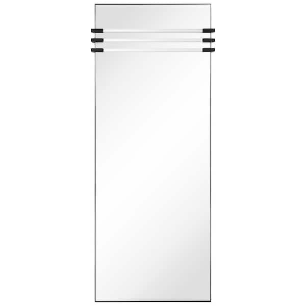 Empire Art Direct Acrylic Accent Rectangular Wall Mirror 30 in. x 72 in. Featuring Three Clear Acrylic Accent Rails, on a Black Iron Frame