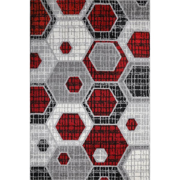 L'Baiet Amoura Red Geometric 8 ft. x 10 ft. Area Rug