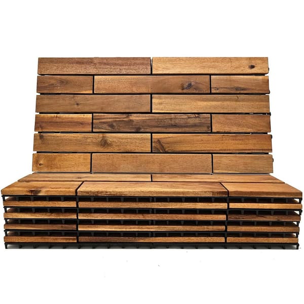 Afoxsos 1 ft. x 2 ft. Interlocking Acacia Wood Waterproof Deck Tiles in Brown for Patio, Balcony Floor Decking-(6-Pack)