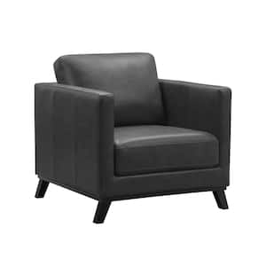 Dark Grey Woodrock Mid Century Top Grain Leather Chair