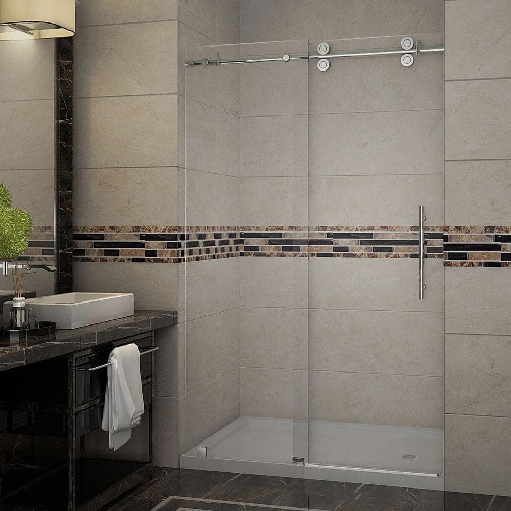 Langham 48'' x 77.5'' Frameless Clear Tempered Glass Sliding Shower Door