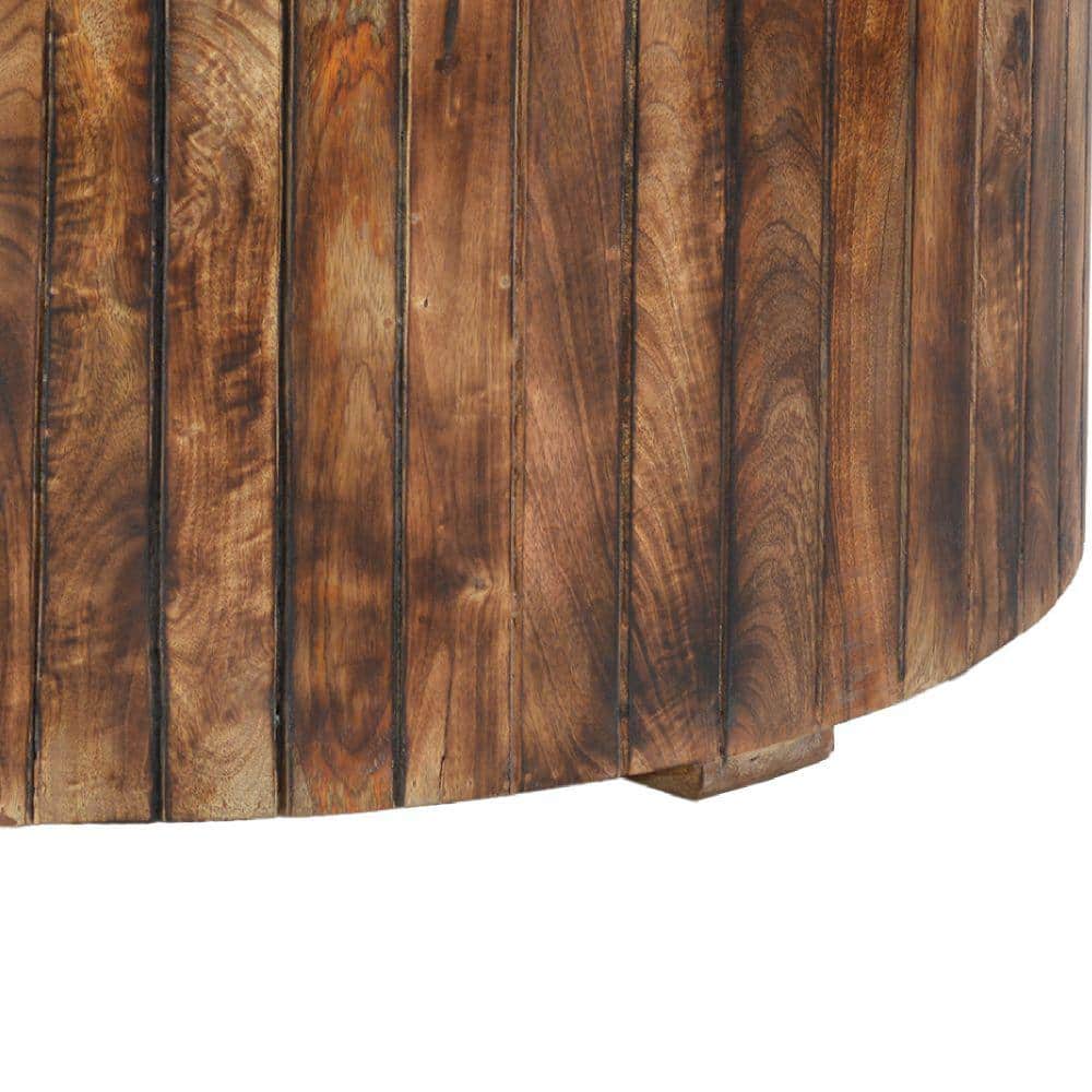 Burned Brown Mango Wood 34" Round Coffee Table with Plank Design