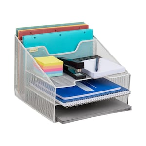 12.5 in. L x 11.5 in. W x 9.5 in. H File Organizer Desk Organizer Paper Tray Metal, White