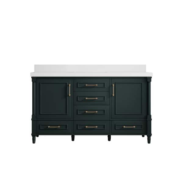 Willow Collections Hudson 60 in. W x 22 in. D x 36 in. H Single Sink Bath Vanity in Dark Green with 2 in. White Quartz Top