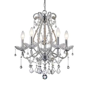 Alice Glam 5-Lights Chrome Candlestick Crystal Chandelier with Hanging Teardrop Crystals