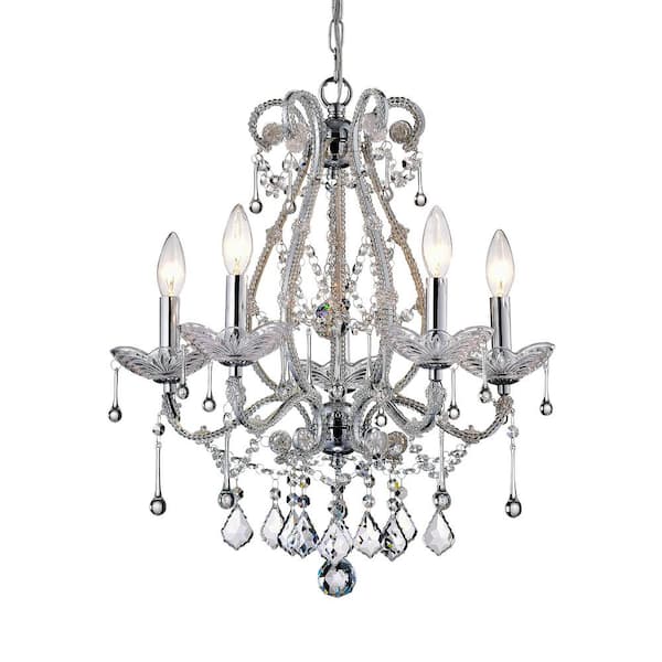 Edvivi Alice Glam 5-Lights Chrome Candlestick Crystal Chandelier with ...