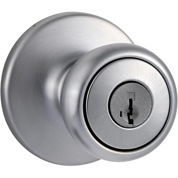 Kwikset Tylo Satin Chrome Keyed Entry Door Knob Featuring SmartKey Security