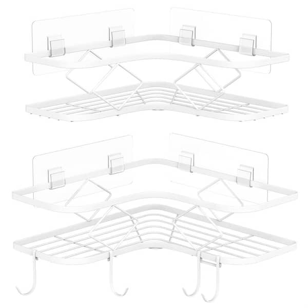 Cubilan Wall Mounted Bathroom Shower Caddies Corner Shower Shelves with Hooks in White 2-Pack