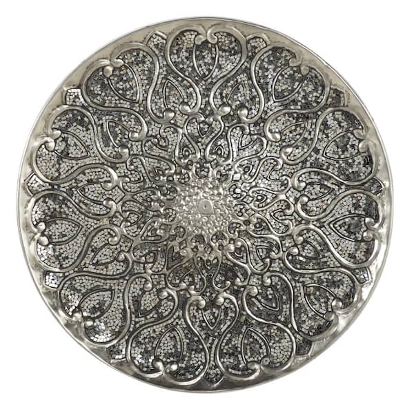 Litton Lane 33 in. x  33 in. Metal Silver Plate Wall Decor with Embossed Details