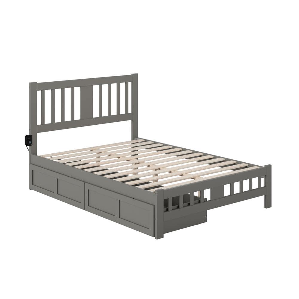 Tahoe Full Wood Frame Bed with Storage Drawers in Grey