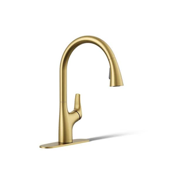 Trove Single Handle Pull Down Sprayer Kitchen Faucet in Vibrant Brushed Moderne Brass
