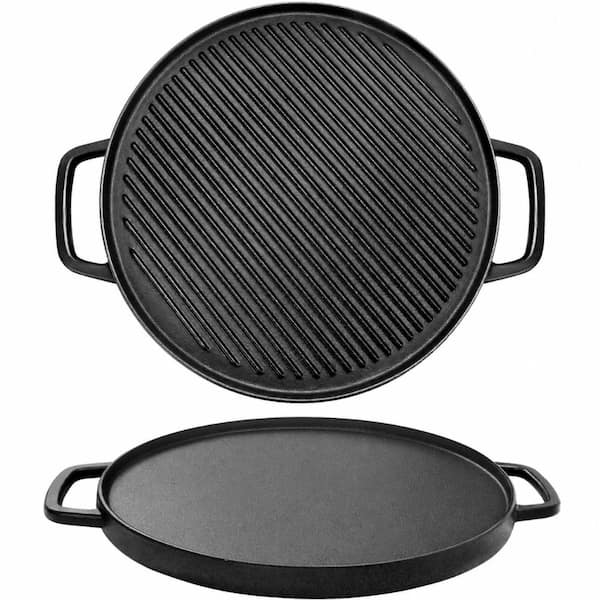 14 in. Double-Sided Reversible Heavy-Duty Matte Cast Iron Grill Griddle for Stove and Gas Grill in Black