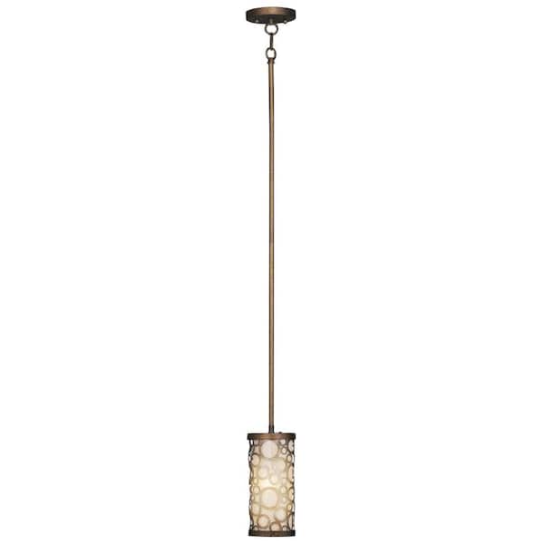 Livex Lighting 1-Light Palacial Bronze Mini Pendant with Gilded Accents Hand Crafted Gold Dusted Art Glass Pendant