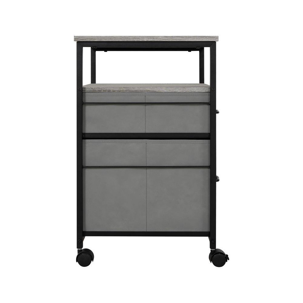 Gray Metal and Wood Rolling 2-Drawer Nightstand