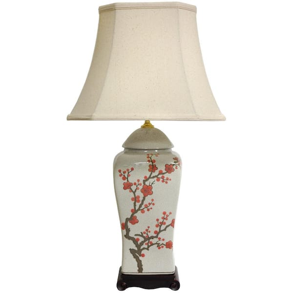 26 in. x 14 in. White Cherry Blossom Vase Lamp