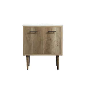 Simply Living 30 in. W x 19 in. D x 33.5 in. H Bath Vanity in Natural Oak with Ivory White Engineered Marble Top