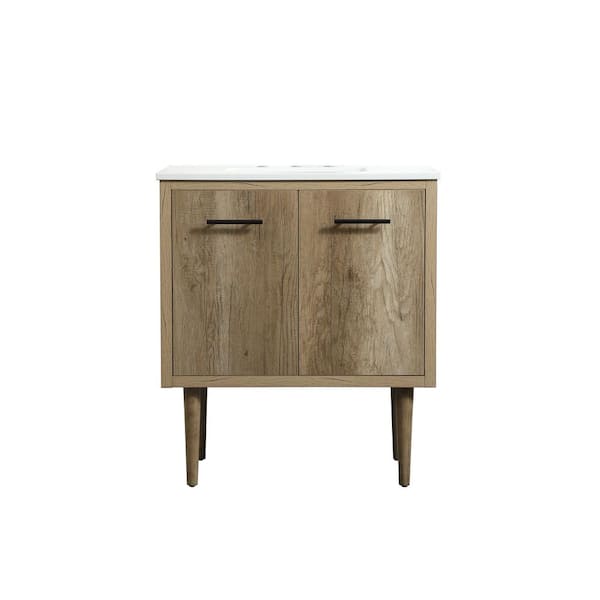 Unbranded Simply Living 30 in. W x 19 in. D x 33.5 in. H Bath Vanity in Natural Oak with Ivory White Engineered Marble Top