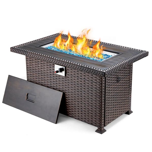 Unbranded Aluminum Propane Fire Pit Table with 50,000 BTU Gas Fire Table with CSA Certification Waterproof Cover Glass Rock Brown