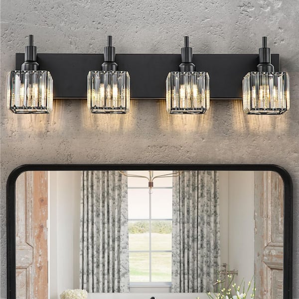 EDISLIVE Orillia 27.5 in. 4-Light Modern Black Bathroom Vanity Light with Crystal Shades
