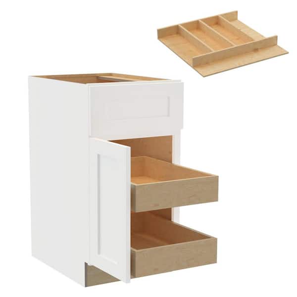Home Decorators Collection Newport 18 in. W x 24 in. D x 34.5 in. H Assembled Plywood Base Kitchen Cabinet in Pacific White with 2ROT Utility LH