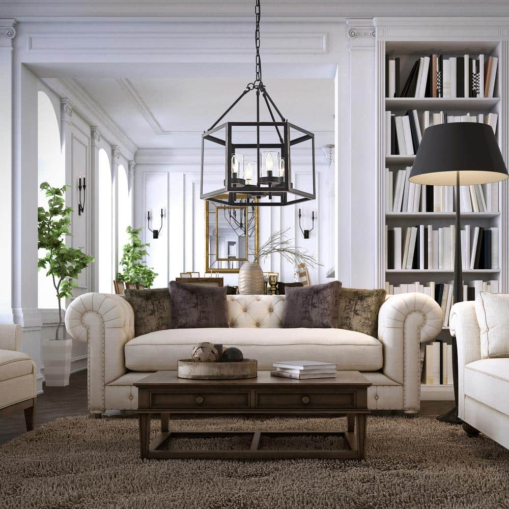 Oil Rubbed Bronze 4-Light Hexagon Cage Chandelier