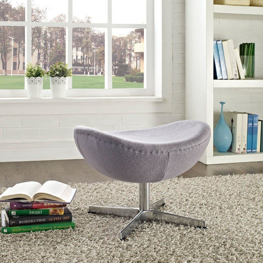 Glove Mid-Century Modern Wool Ottoman in Dark Gray
