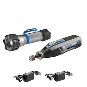 4V Cordless USB LED Flashlight with 7760 4V Variable Speed Li-Ion Cordless Rotary Tool Kit w/10 Accy