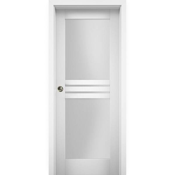 VDOMDOORS 36 in. x 96 in. 1 Panel White Finished Solid MDF Sliding Door with Hardware