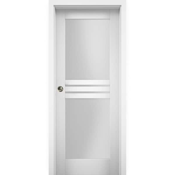 VDOMDOORS 42 in. x 96 in. 1 Panel White Finished Solid MDF Sliding Door with Hardware