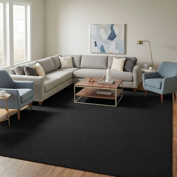 Homeline Non-Slip Rubberback 7 ft. x 9 ft. Indoor Custom Cut Extra Long, Black Area Rug