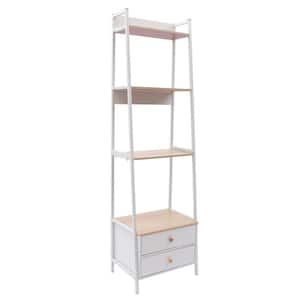 4-Tire Modern Wood Book Rack Storage Shelving Unit with 2 Drawers