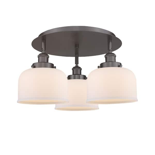 Innovations Bell 19.75 in. 3-Light Oil Rubbed Bronze Art Nouveau Flush Mount with Seeded Glass Shade