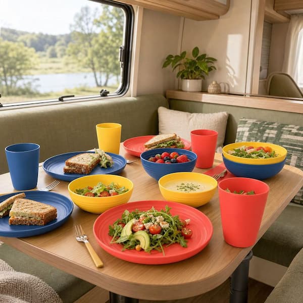 Wudkey 24-Piece Multi-Colored Plastic Dinnerware Sets for 6