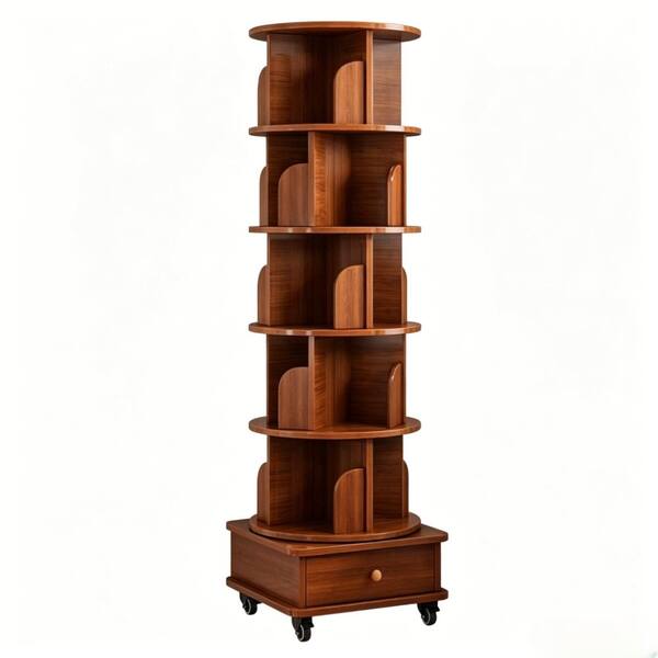 Rotating Bookshelf, 360 Display Corner Bookshelf for Small Space, 6 Tier Bookcase Storage Rack with Wheels for Bedroom